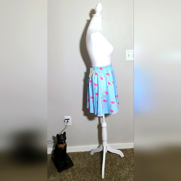 Womens Fancyqube Flamingo Swing Skirt Blue & Pink Elastic Waist Size Small NWT - Picture 3 of 6
